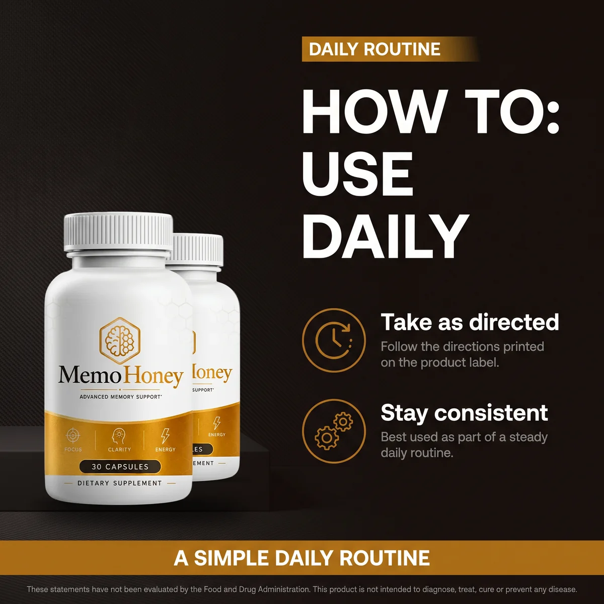 How to use MemoHoney daily: take as directed on the label and stay consistent