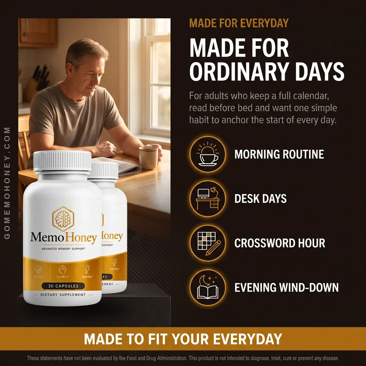 Who MemoHoney is for: adults who want one simple daily habit for mornings, desk days and evening reading